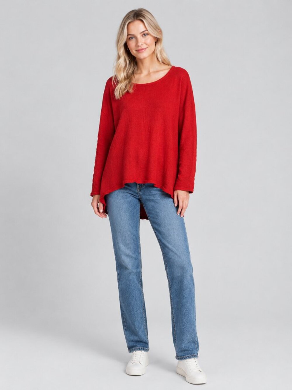 2/$30 T TAHARI High Low Tunic Top Long Sleeve Red 1X #A4843